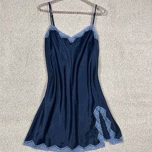 Elegant Victoria’s Secret Navy Blue Lace Trim Slip Dress